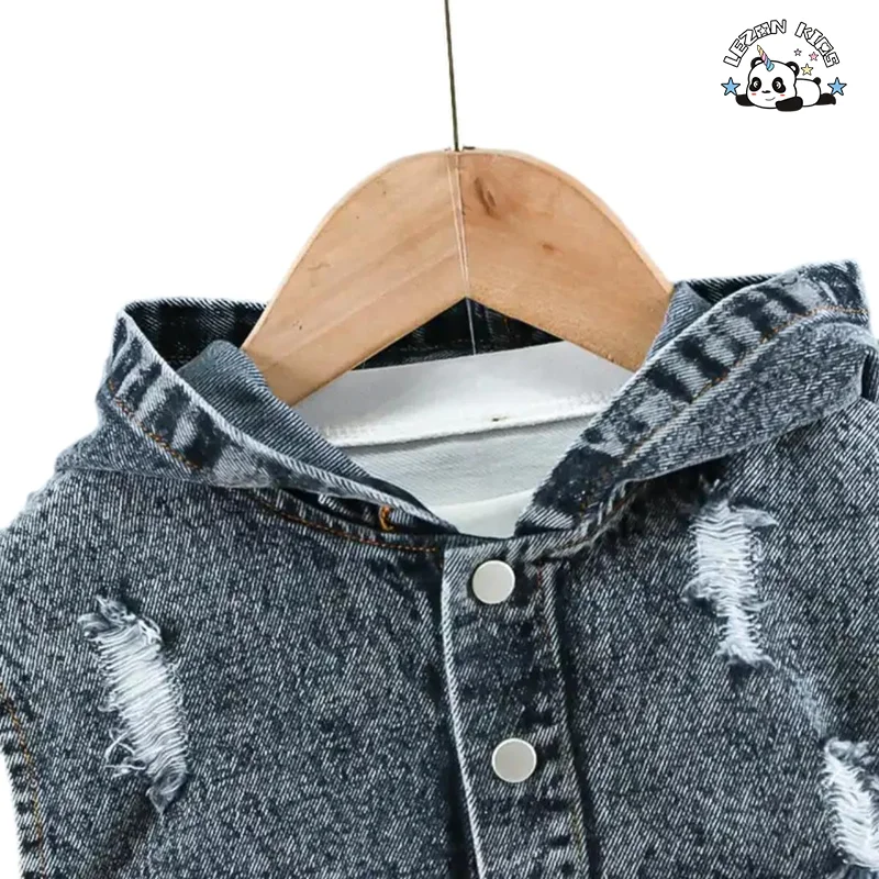 LEZONKIDS - Spring Children's Clothes Unisex Wholesale Autumn  Denim Vest Jeans Three-piece Baby Set
